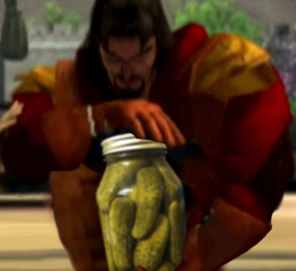 Shang Tsung trying to open a jar of pickles (2002)